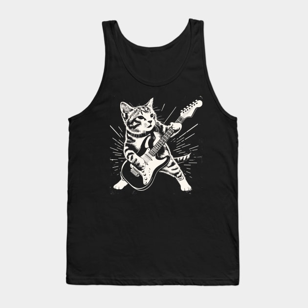Funny Cat Playing on electric guitar guitariste Tank Top by rhazi mode plagget